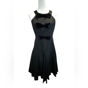 David Meister Black Taffeta Midi Dress Velvet Bow Cocktail Evening Formal 6